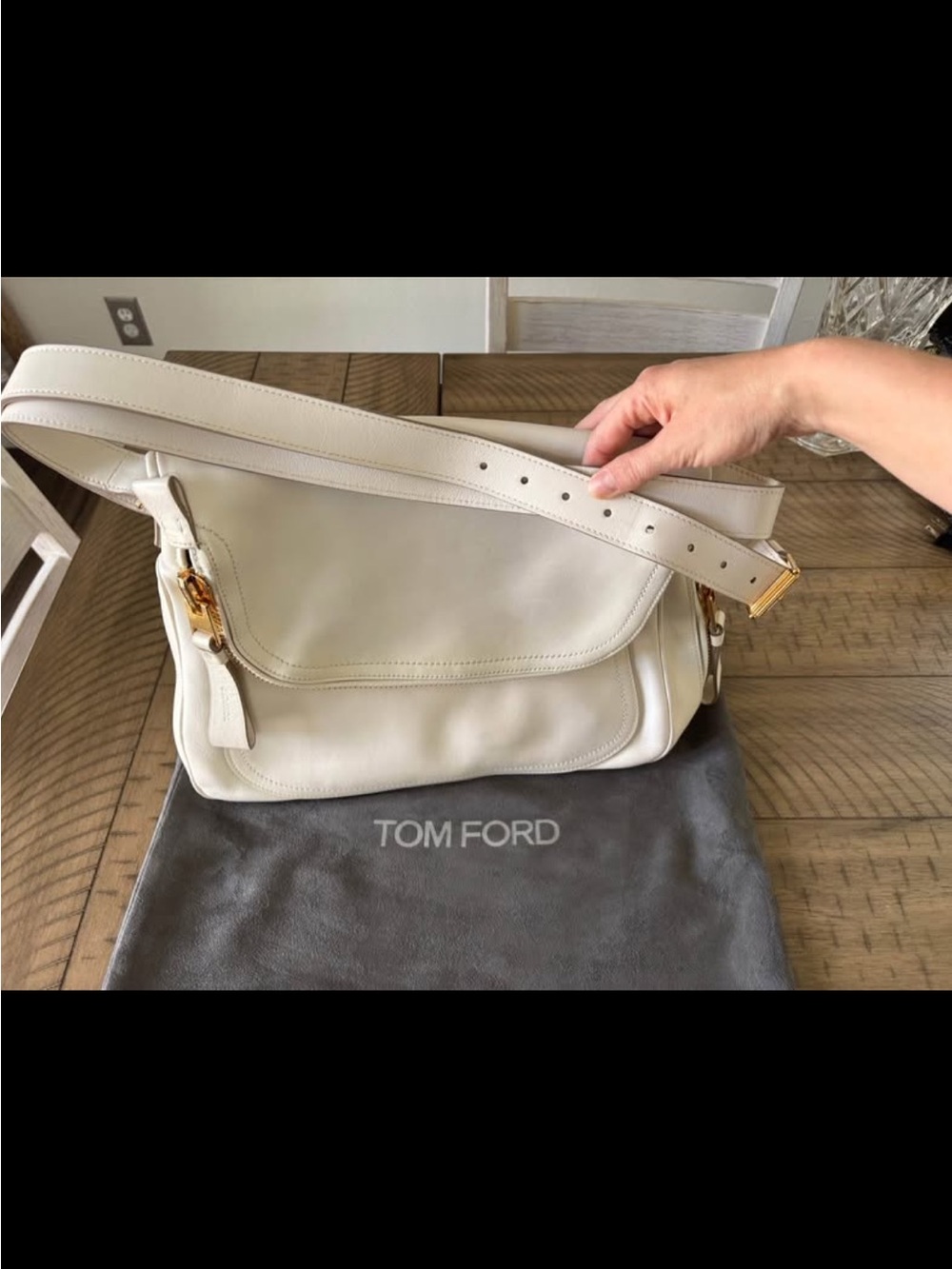 Tom Ford Cream Leather Hobo with Gold-Tone Hardware